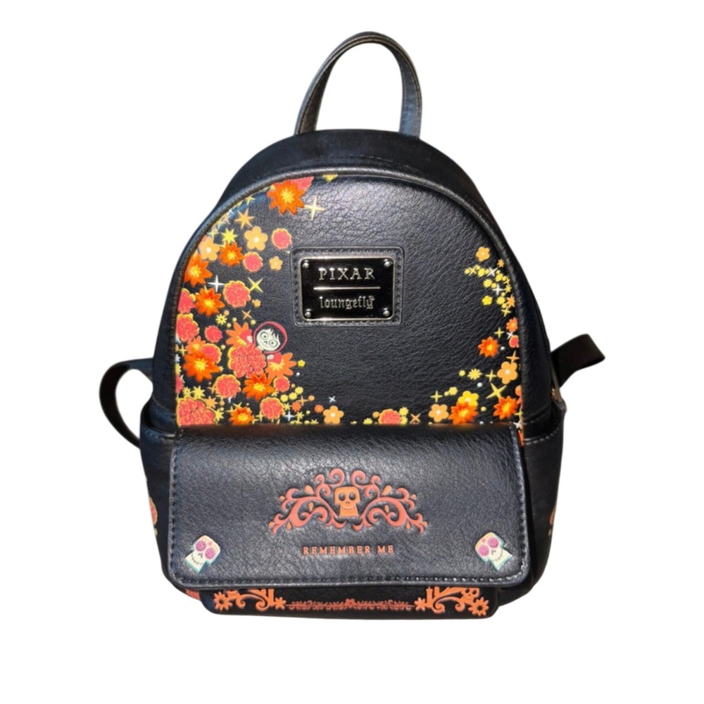 Loungefly Pixar Coco Remember Me Miguel Floral Sugar Skull Mini Backpack Black